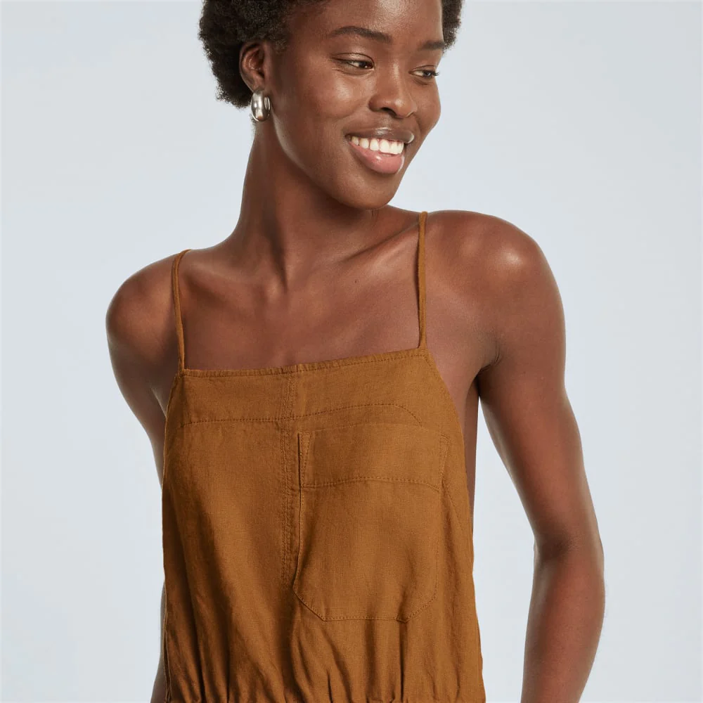 The Linen Shoestring Jumpsuit | Tawny Brown - Image 4