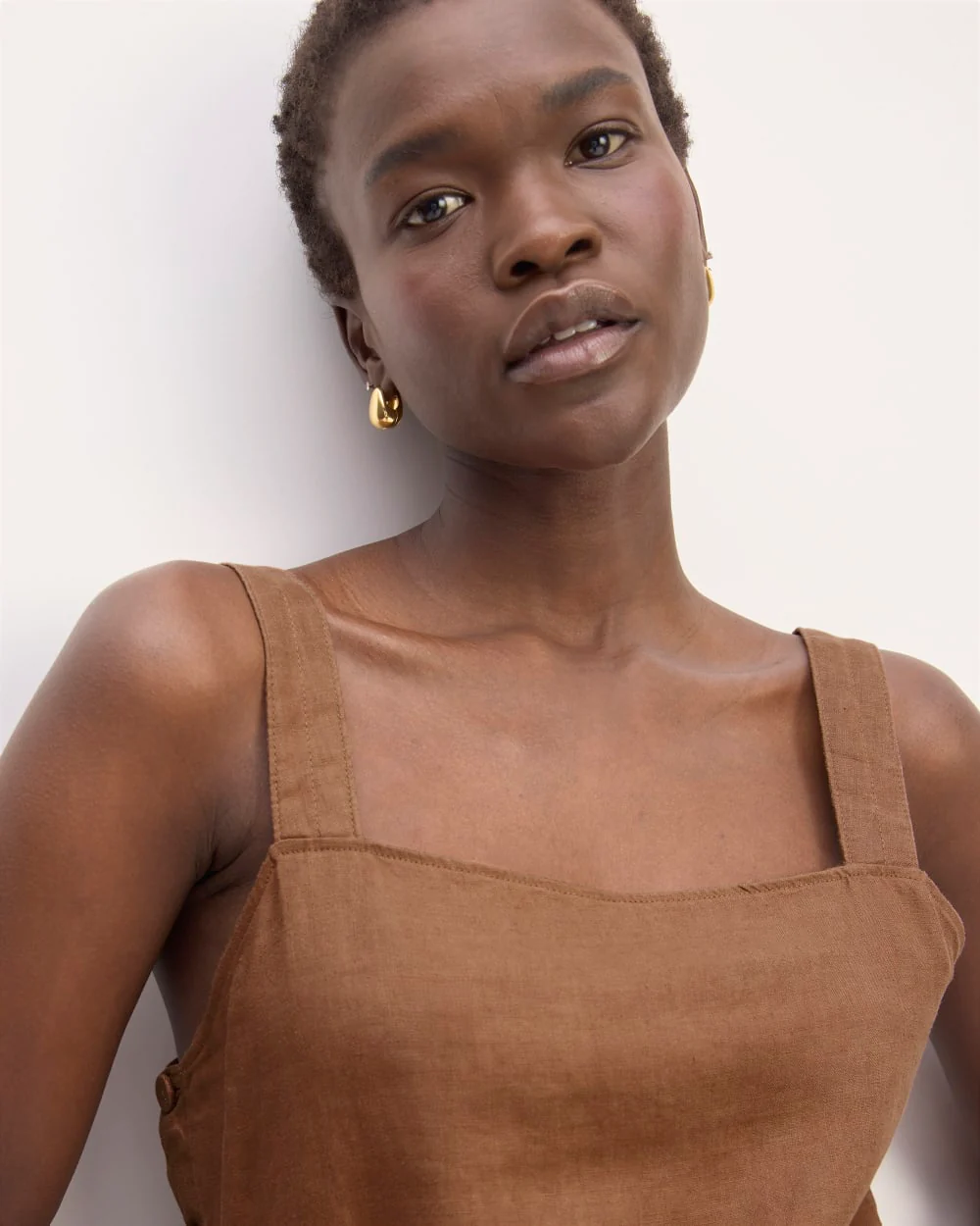 The Linen Side-Button Jumpsuit | Carob Brown - Image 3