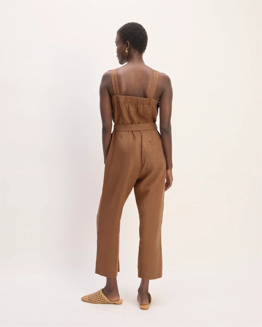 The Linen Side-Button Jumpsuit | Carob Brown - Image 6