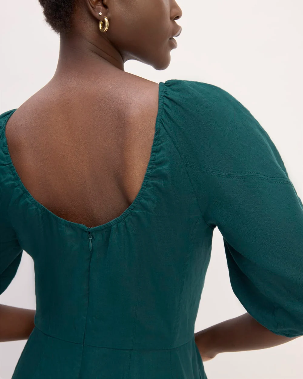 The Linen Short-Sleeve Scoop Midi Dress | Dark Sea - Image 5