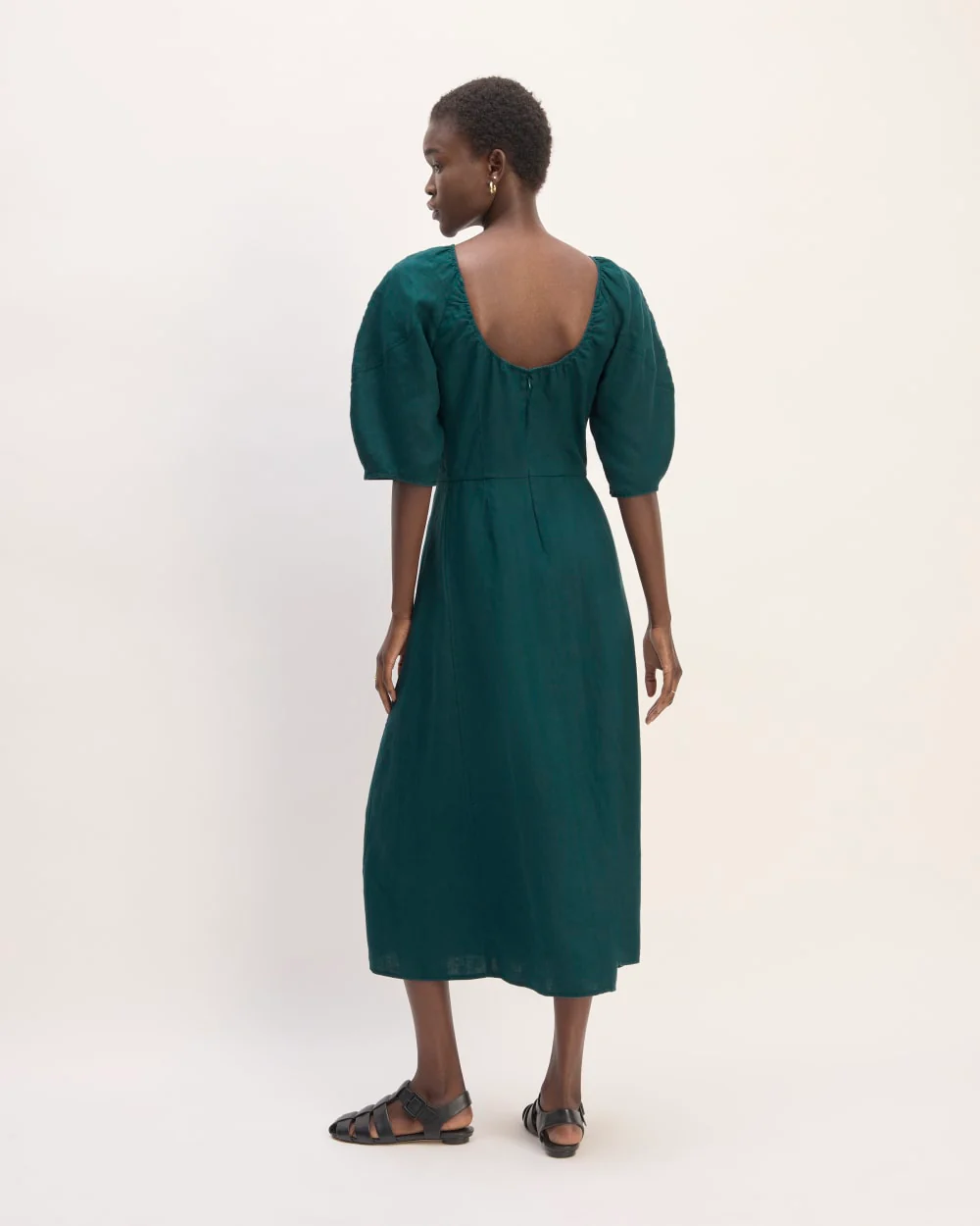 The Linen Short-Sleeve Scoop Midi Dress | Dark Sea - Image 6
