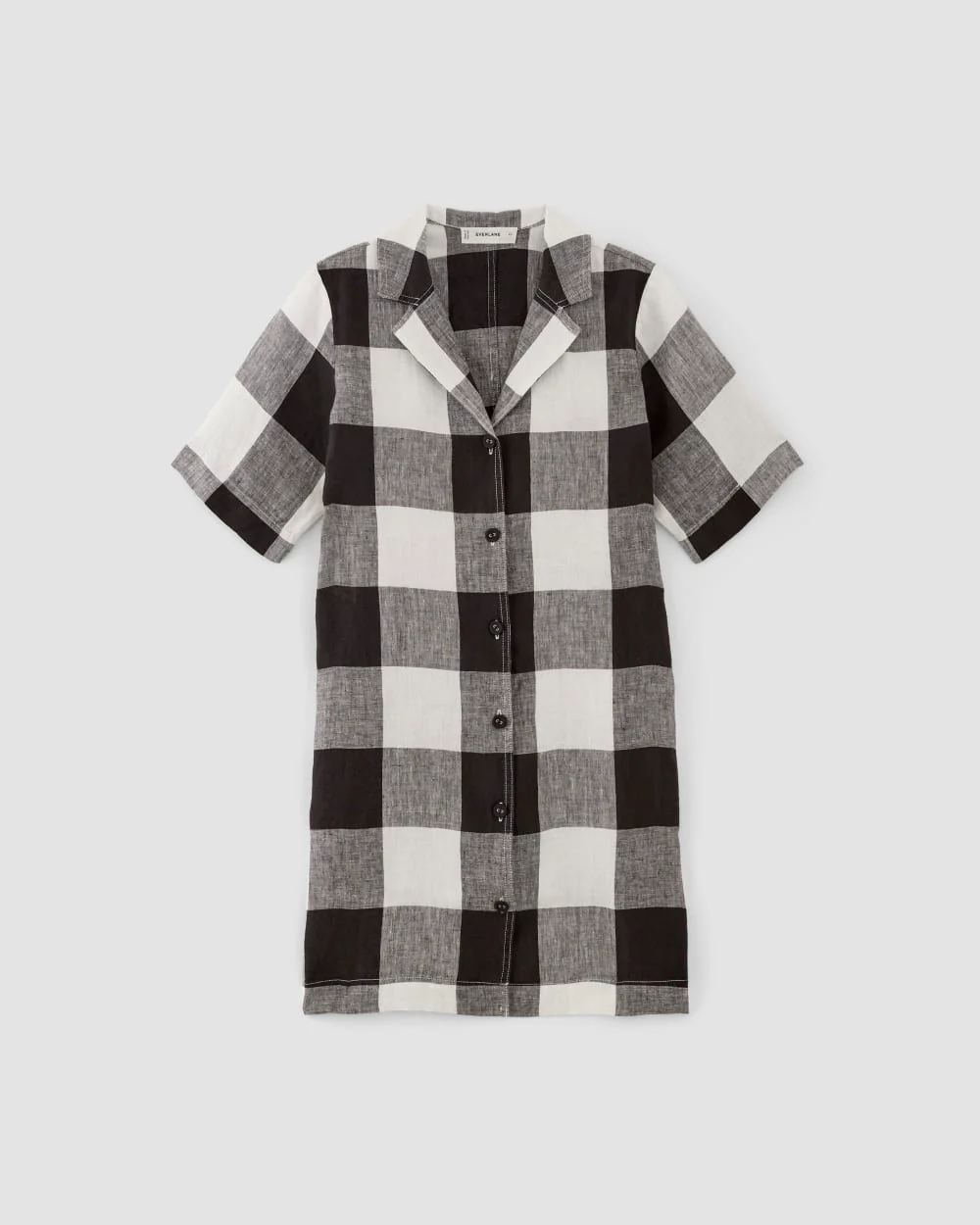 The Shirtdress in Linen | Bone / Black Check - Image 2