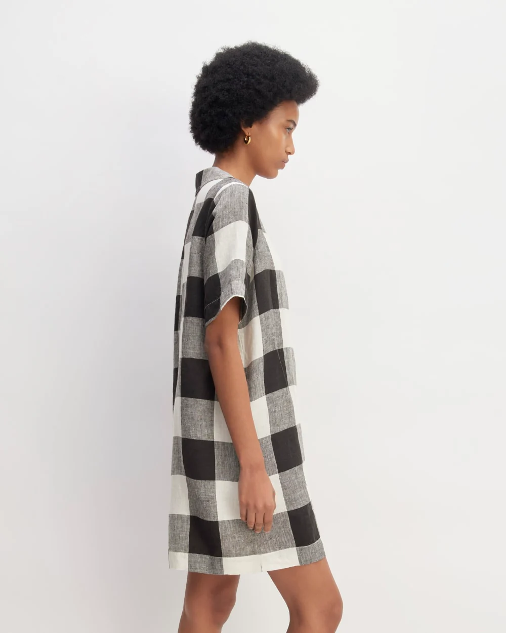 The Shirtdress in Linen | Bone / Black Check - Image 3