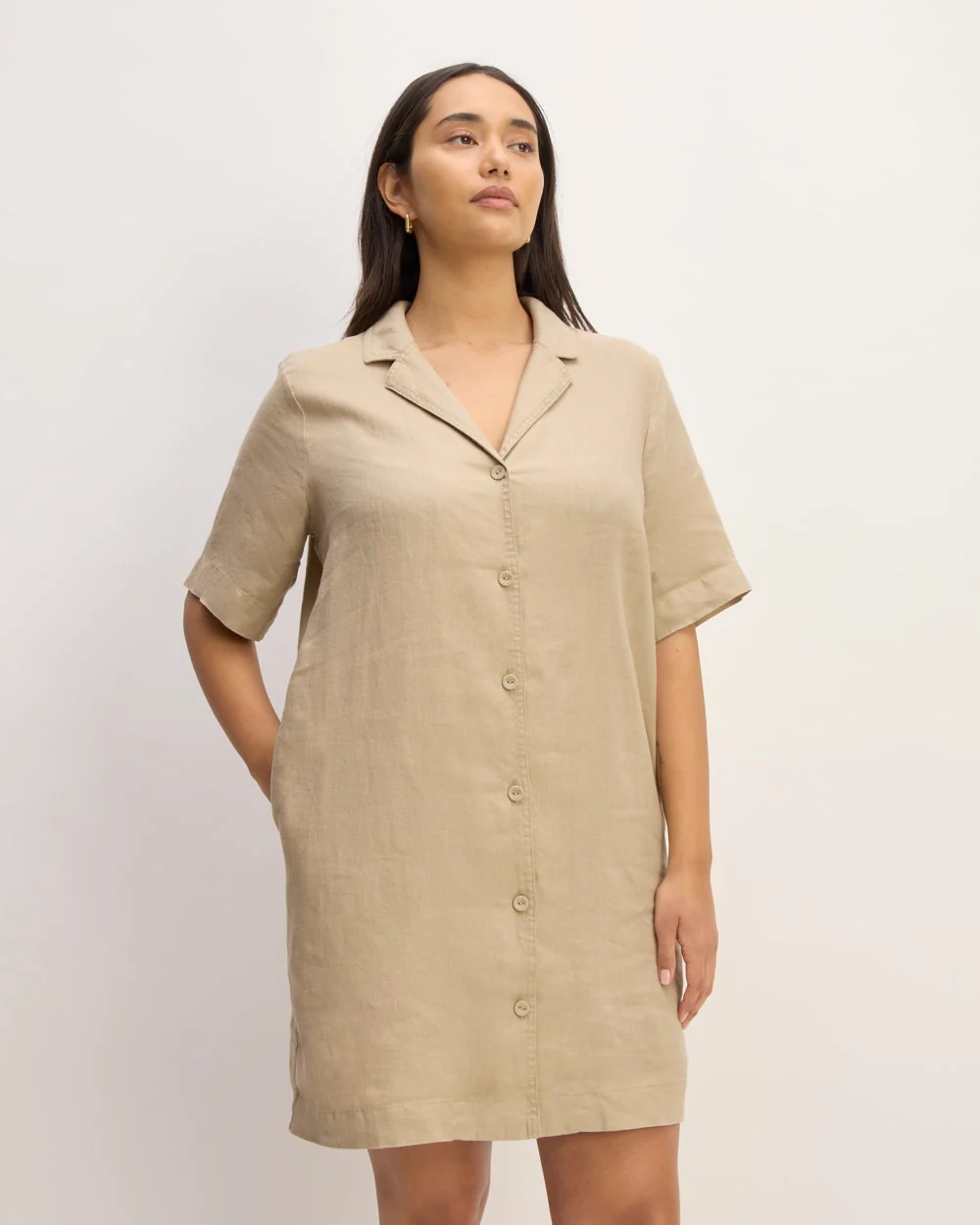 The Shirtdress in Linen | Trench Coat Khaki - Image 3
