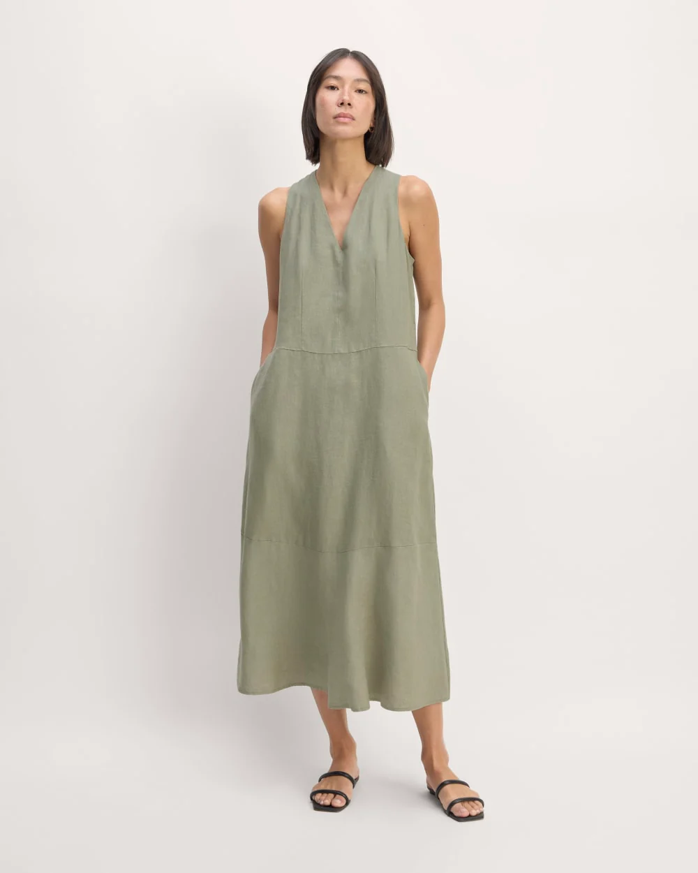 The Linen V-Neck Maxi Dress | Sage Green - Image 3