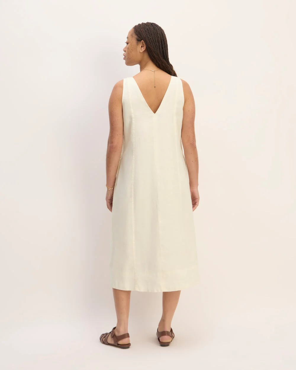 The Linen V-Neck Midi Dress | Bone - Image 6