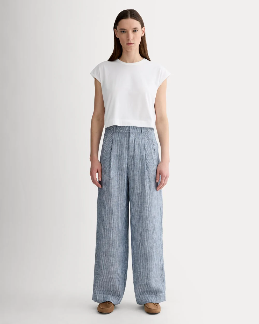 The Linen Way-High® Drape Pant | White / Blue