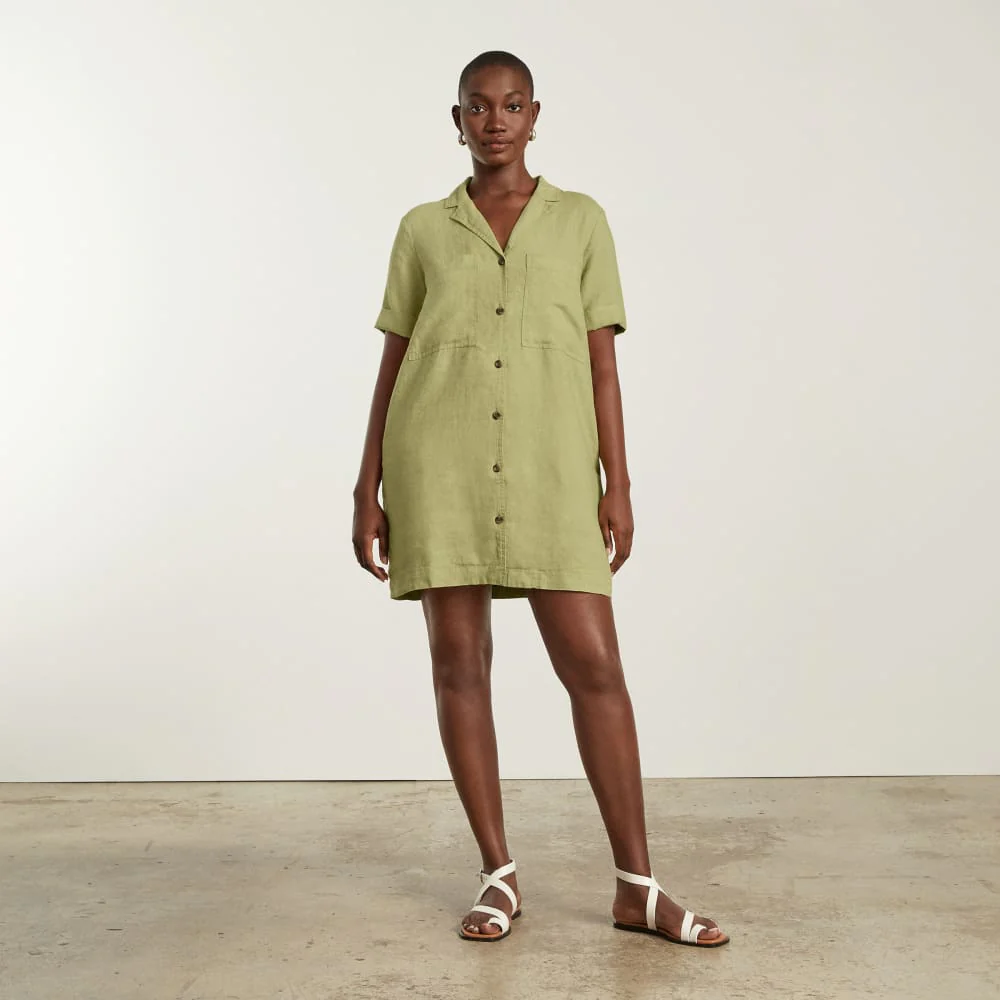 The Linen Workwear Dress | Leek - Image 2