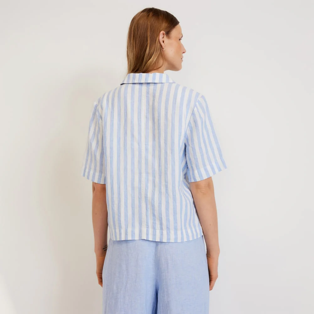 The Linen Workwear Shirt | Blue / White - Image 3