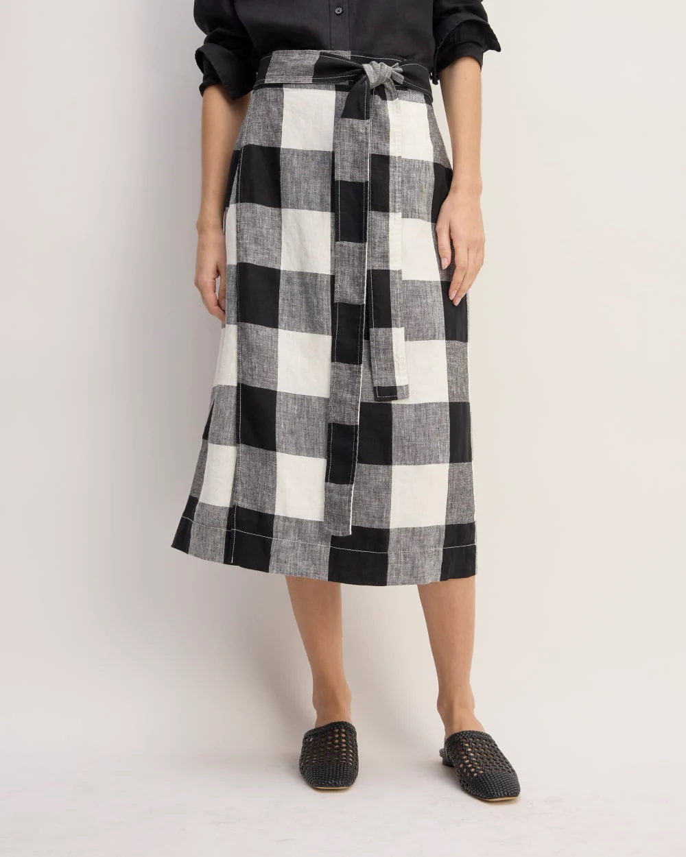 The Linen Wrap Skirt | Bone / Black Check - Image 3