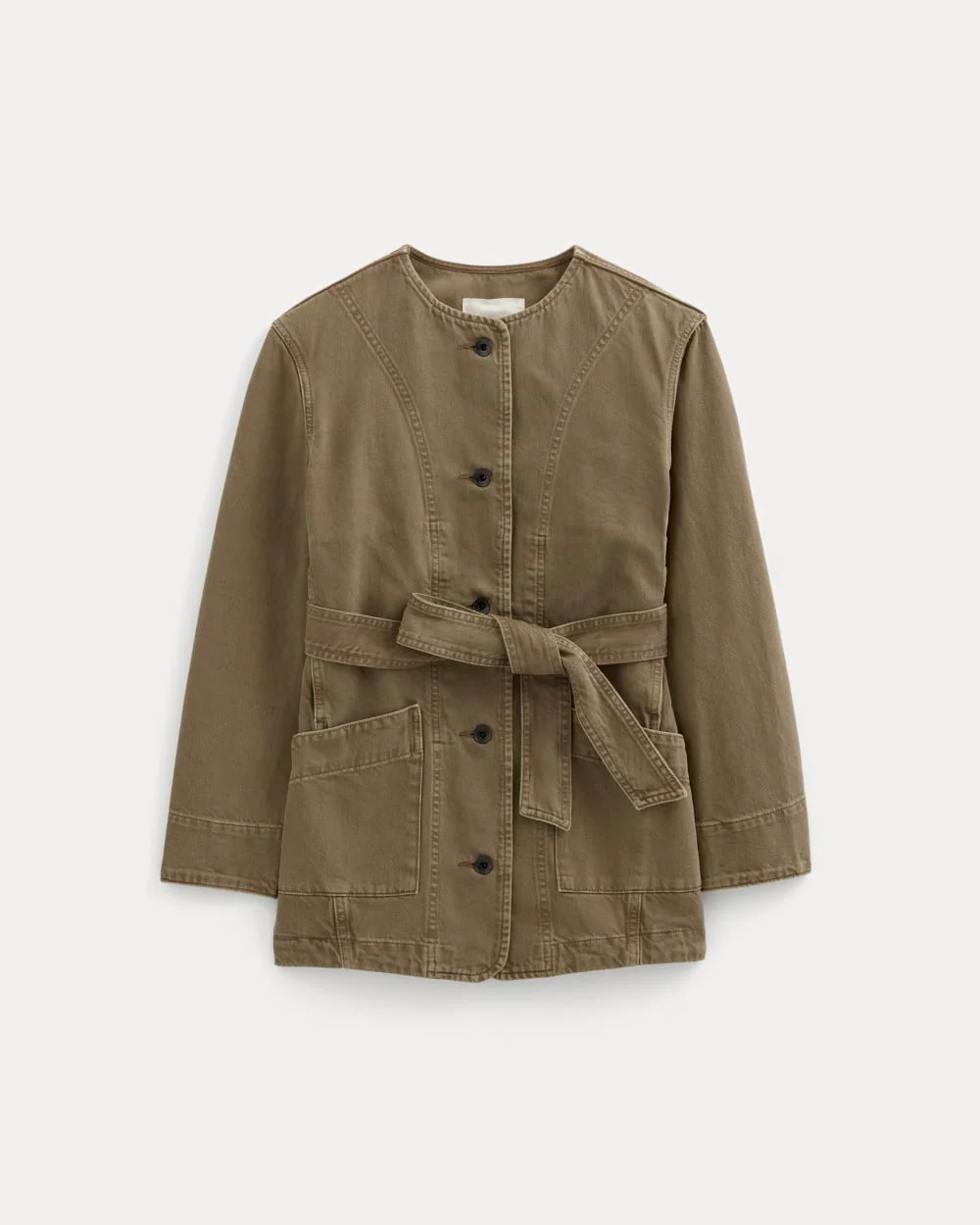 The Long Denim Barrel Jacket | Garment-Dyed Chocolate - Image 2