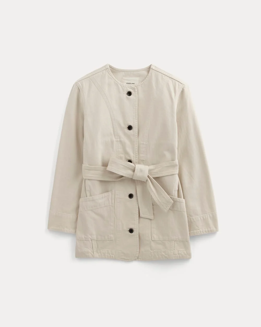 The Long Denim Barrel Jacket | Garment-Dyed Sand - Image 2