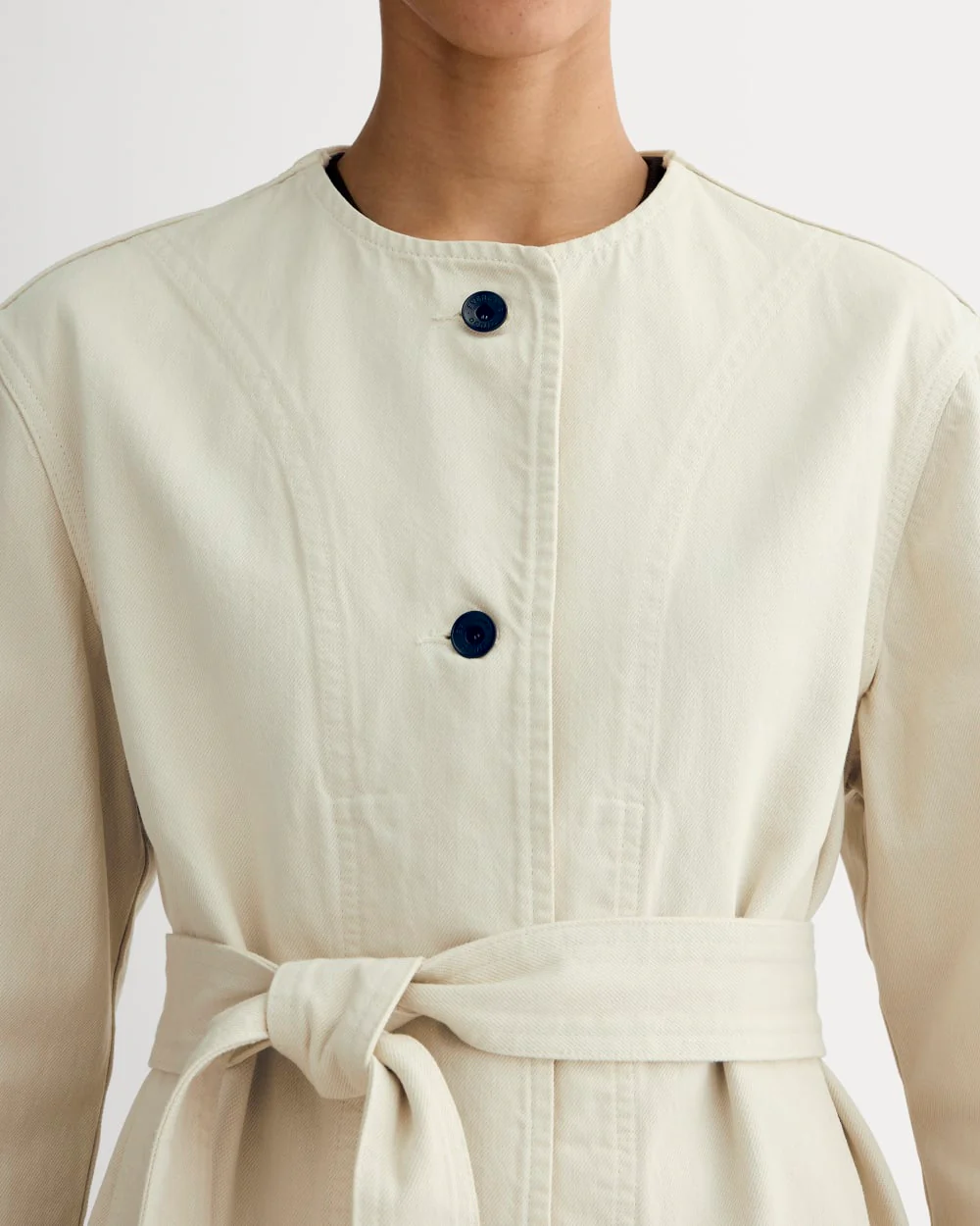 The Long Denim Barrel Jacket | Garment-Dyed Sand - Image 4