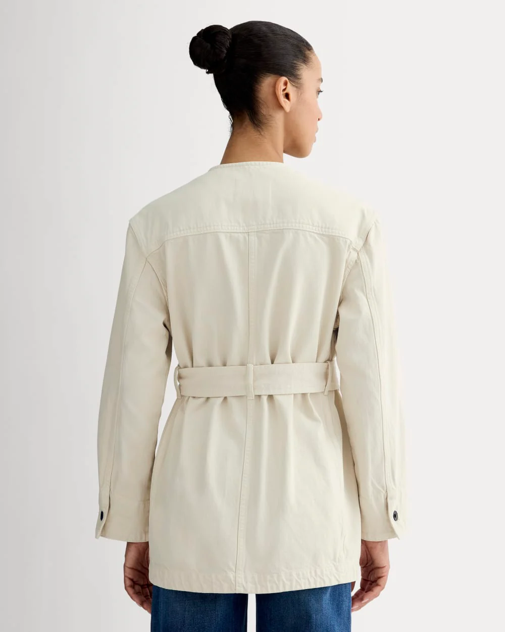 The Long Denim Barrel Jacket | Garment-Dyed Sand - Image 5