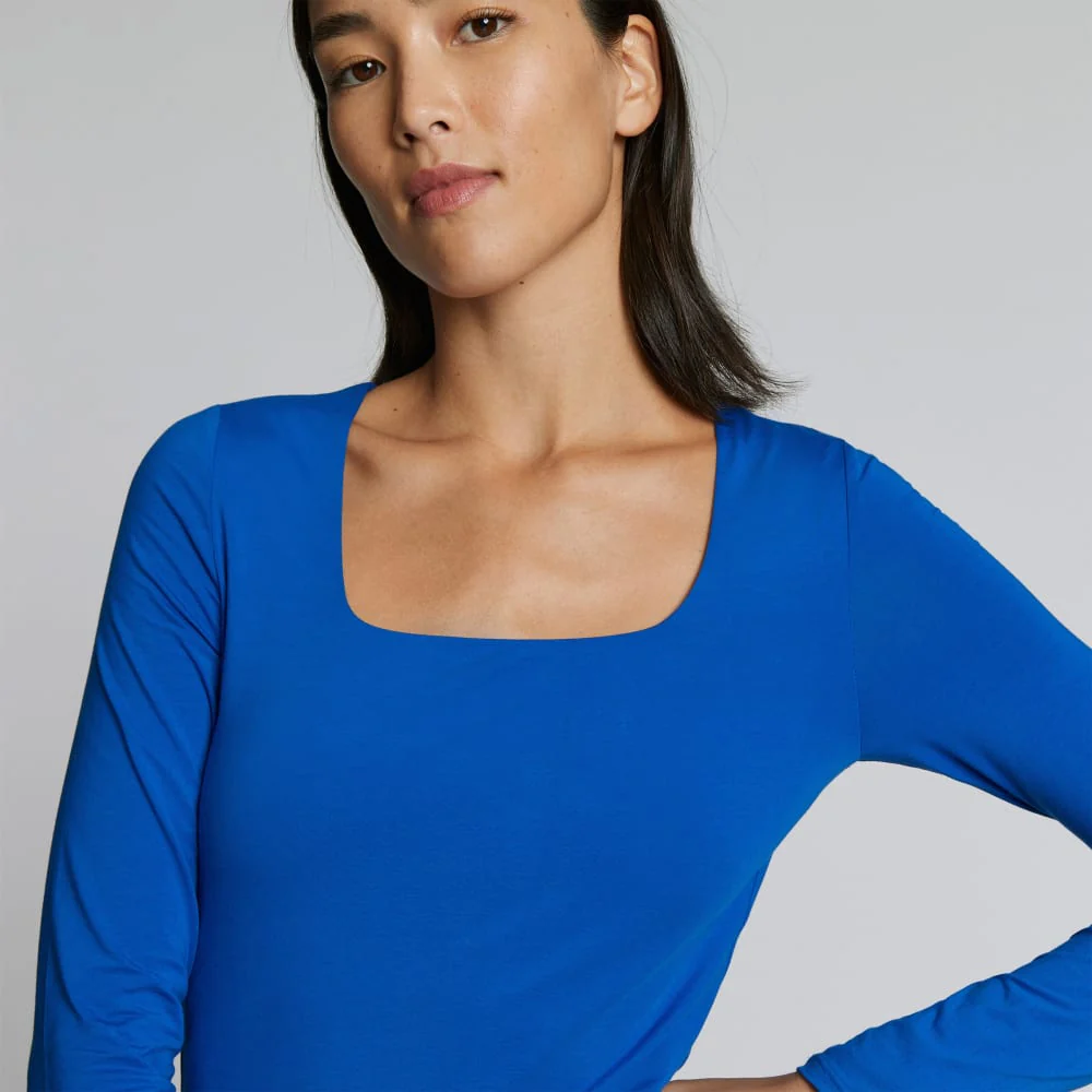 The Long-Sleeve Supima® Square-Neck Bodysuit | Lapis Blue | Bikini - Image 6