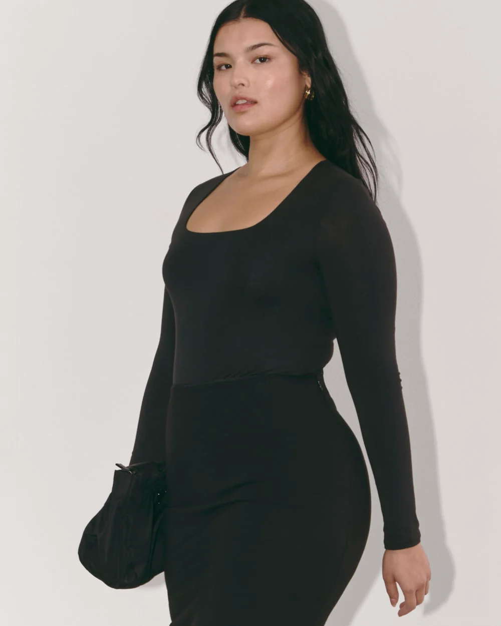 The Long-Sleeve Supima® Square-Neck Bodysuit | Black | Thong - Image 4