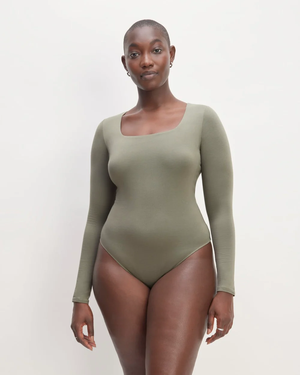 The Long-Sleeve Supima® Square-Neck Bodysuit | Dark Sage | Thong - Image 3
