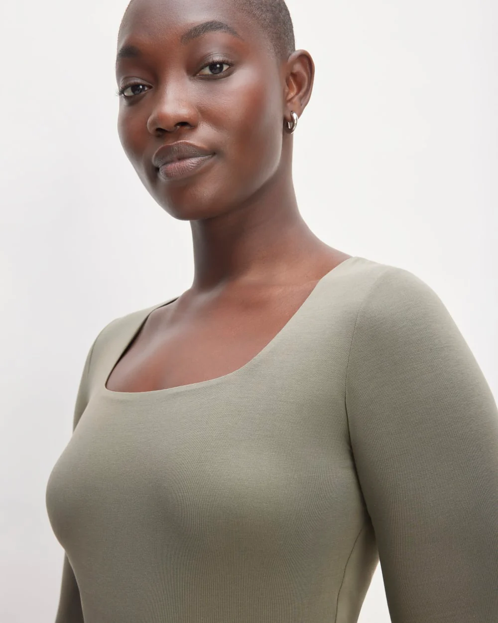 The Long-Sleeve Supima® Square-Neck Bodysuit | Dark Sage | Thong - Image 4