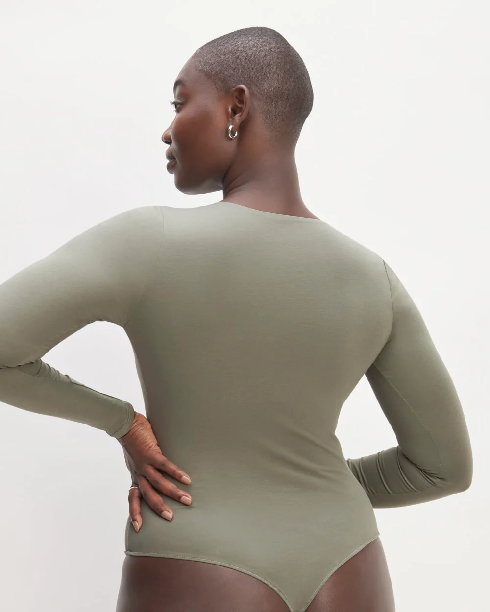 The Long-Sleeve Supima® Square-Neck Bodysuit | Dark Sage | Thong - Image 5