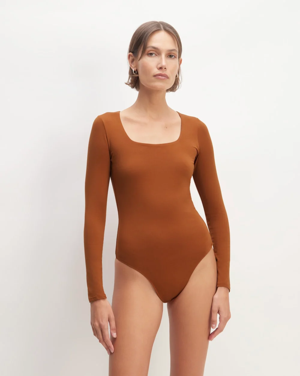 The Long-Sleeve Supima® Square-Neck Bodysuit | Honey | Thong - Image 3