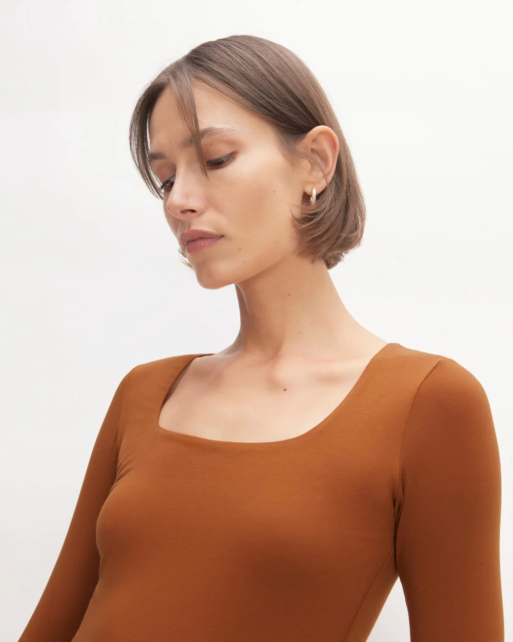 The Long-Sleeve Supima® Square-Neck Bodysuit | Honey | Thong - Image 4