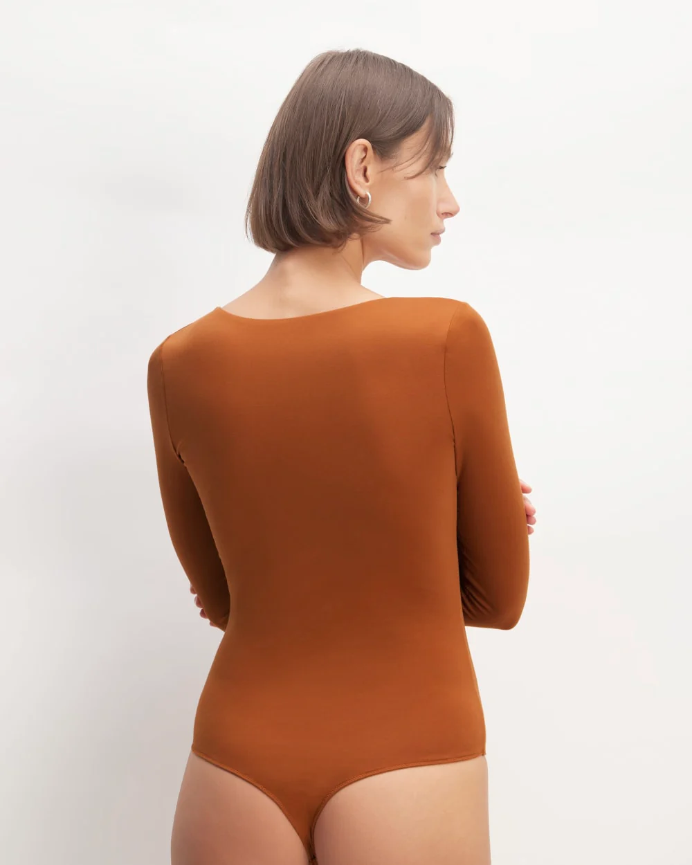 The Long-Sleeve Supima® Square-Neck Bodysuit | Honey | Thong - Image 5