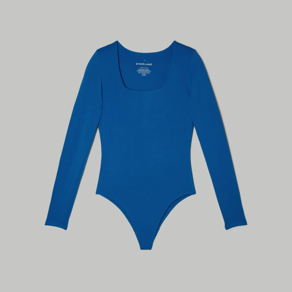 The Long-Sleeve Supima® Square-Neck Bodysuit | Lapis Blue | Thong - Image 2