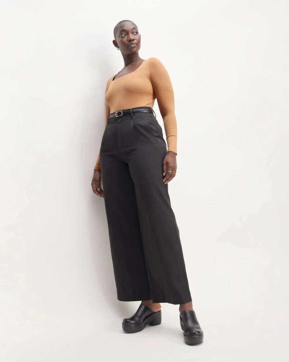 The Long-Sleeve Supima® Square-Neck Bodysuit | Tawny Brown | Thong