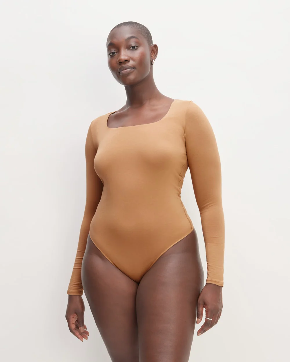 The Long-Sleeve Supima® Square-Neck Bodysuit | Tawny Brown | Thong - Image 3