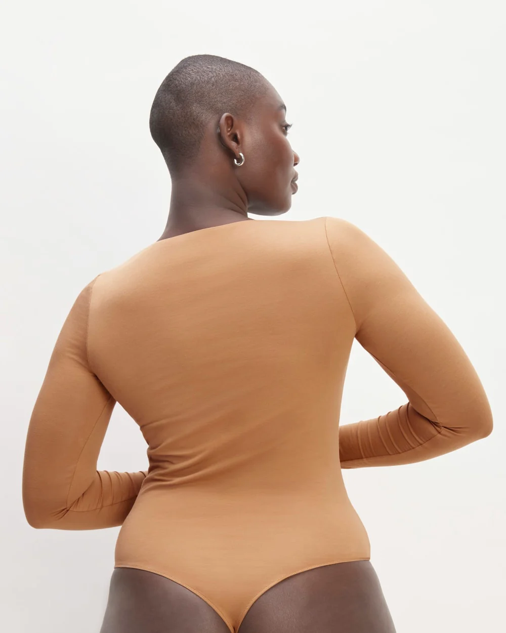 The Long-Sleeve Supima® Square-Neck Bodysuit | Tawny Brown | Thong - Image 5