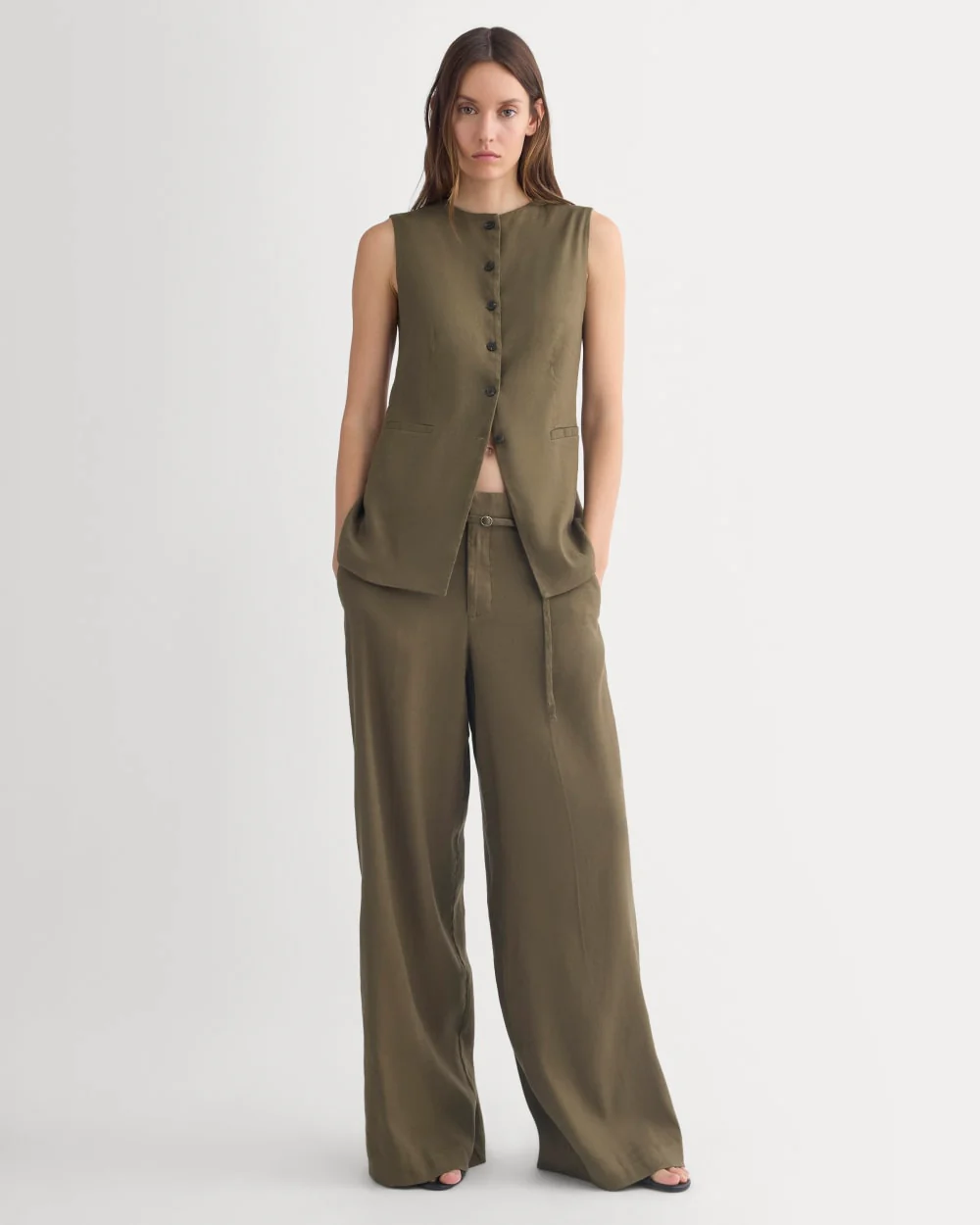 Long Vest in Stretch Linen | Beech - Image 3