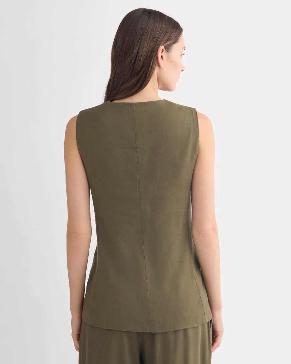 Long Vest in Stretch Linen | Beech - Image 5