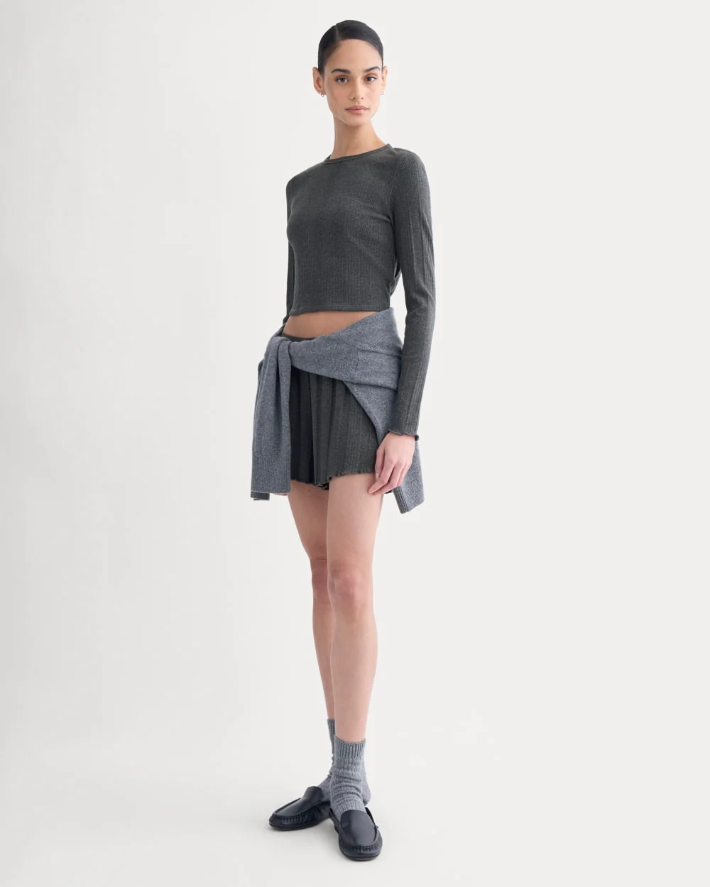 Lounge Rib Cropped Shirt | Heathered Soot - Image 3