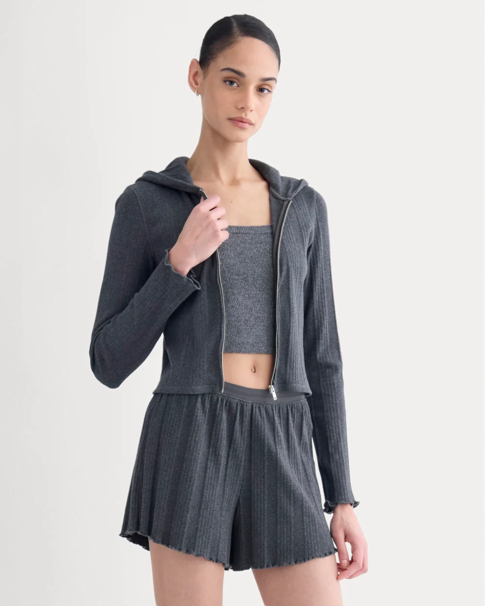 Lounge Rib Hoodie | Heathered Soot