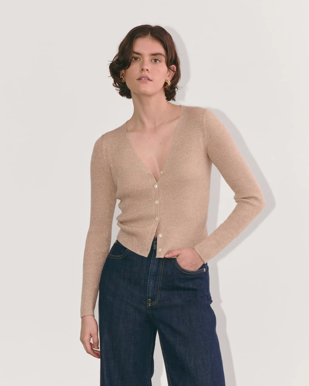 The Cardigan in Lurex Merino | Gold