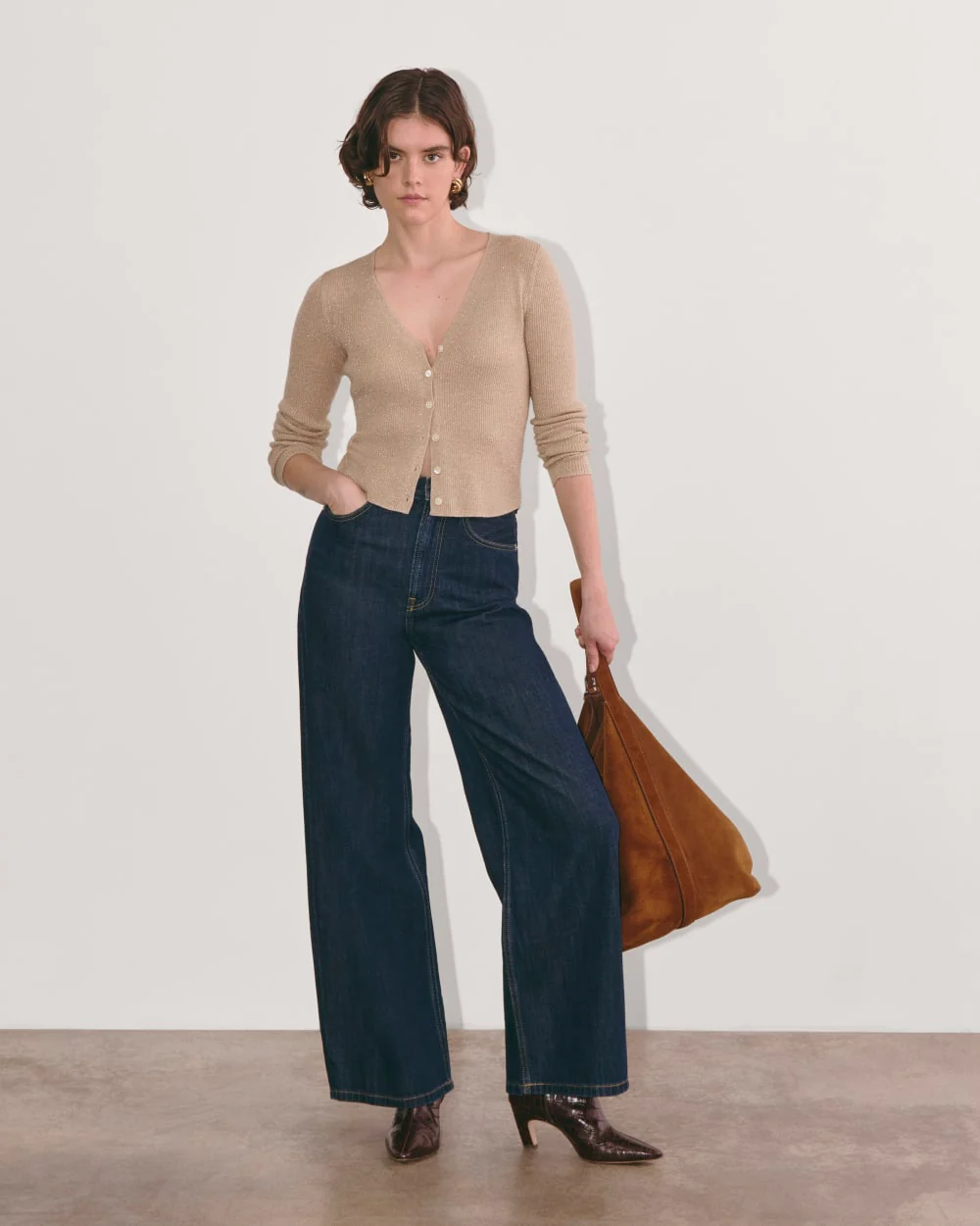 The Cardigan in Lurex Merino | Gold - Image 3