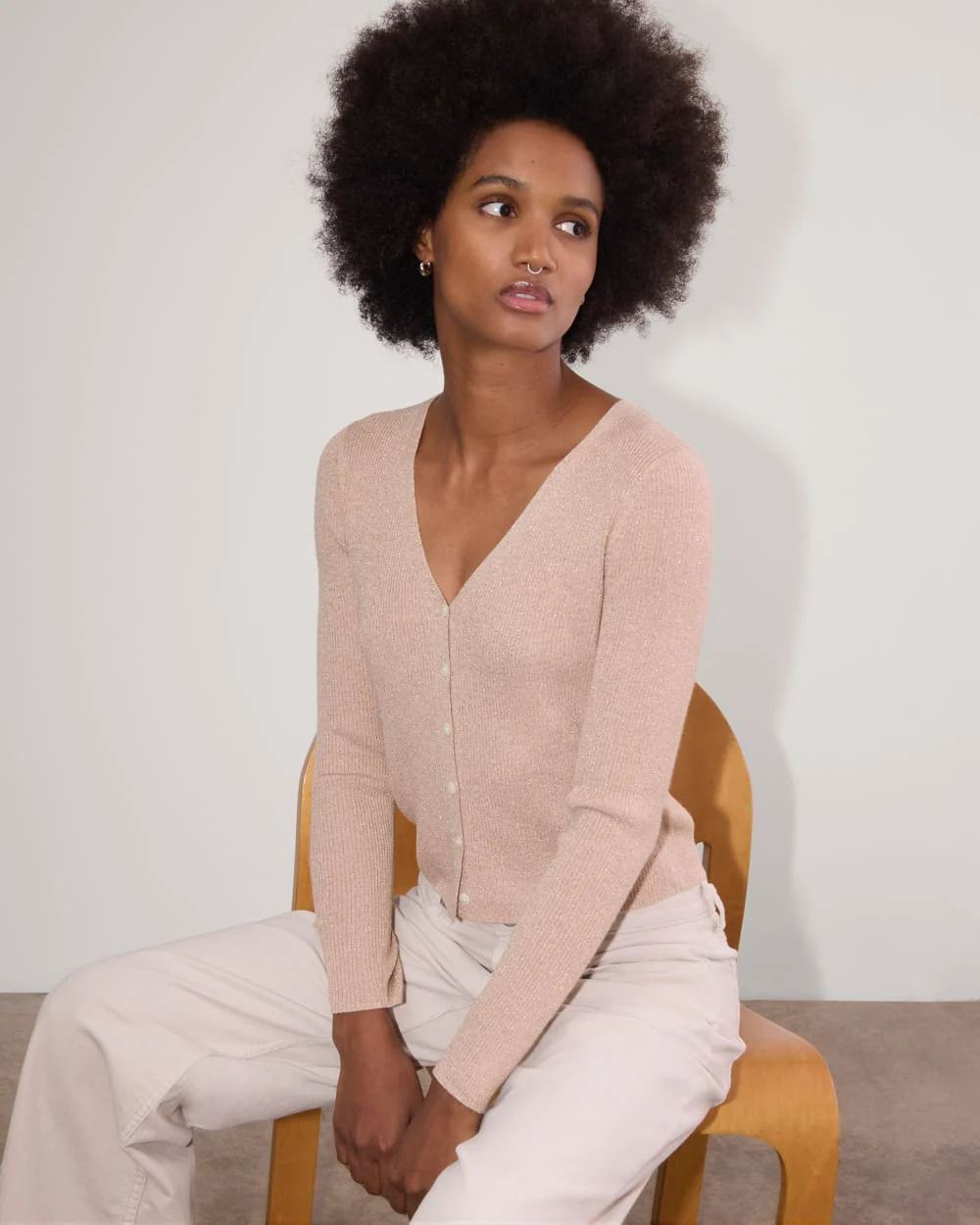 The Cardigan in Lurex Merino | Rose Gold - Image 4