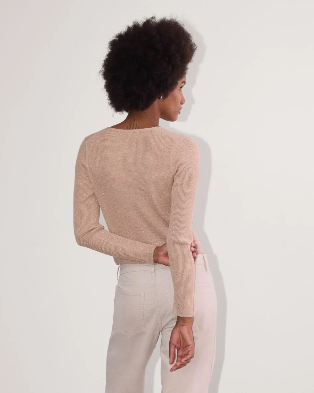 The Cardigan in Lurex Merino | Rose Gold - Image 5