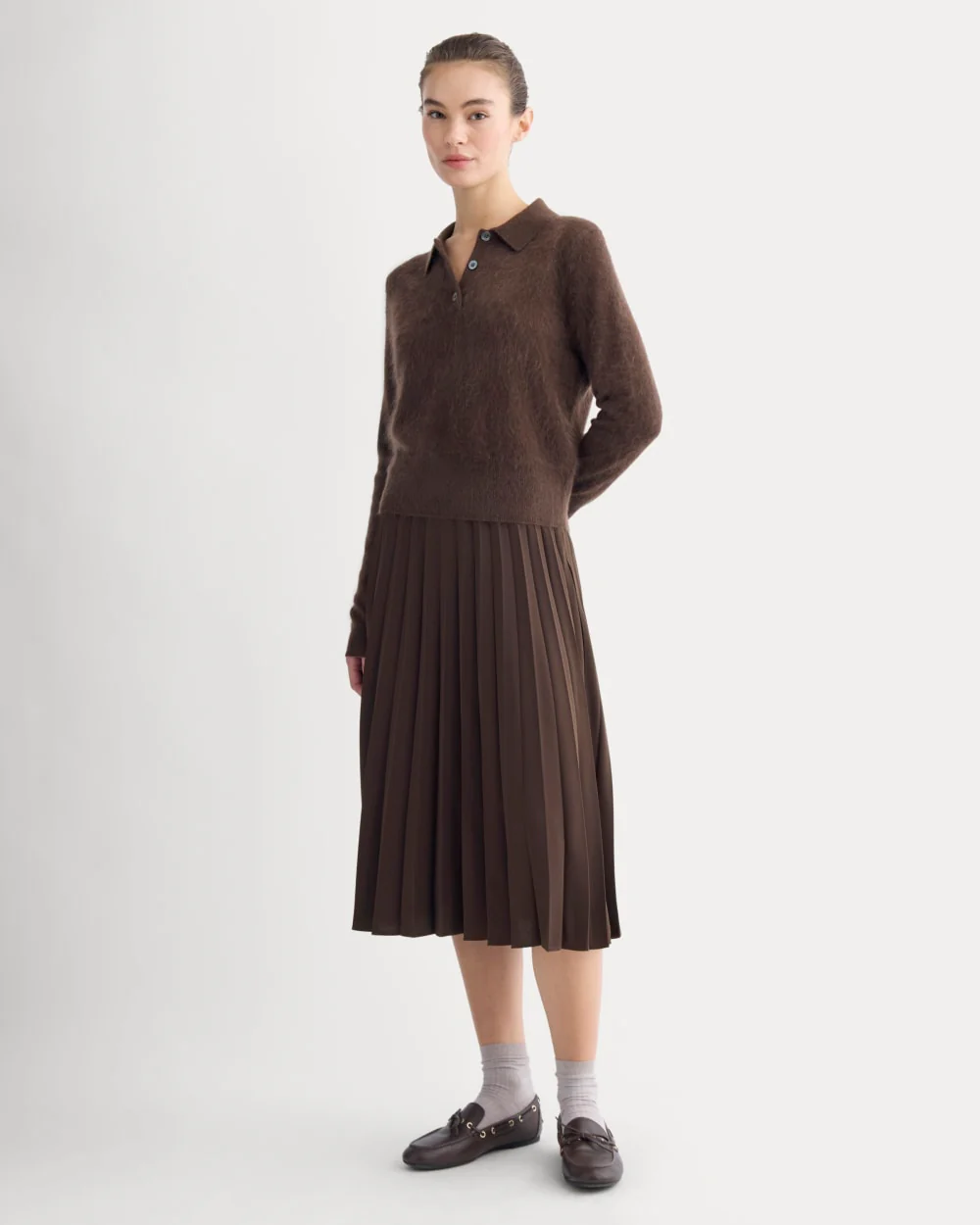 Lush Cashmere Cropped Polo Sweater | Raven - Image 3