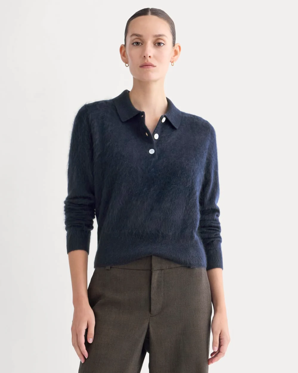 Lush Cashmere Cropped Polo Sweater | Starry Navy - Image 6