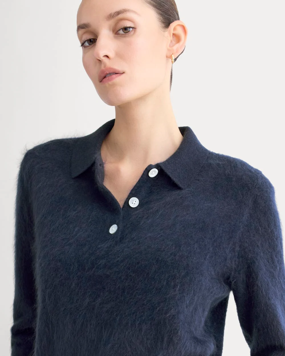Lush Cashmere Cropped Polo Sweater | Starry Navy - Image 8