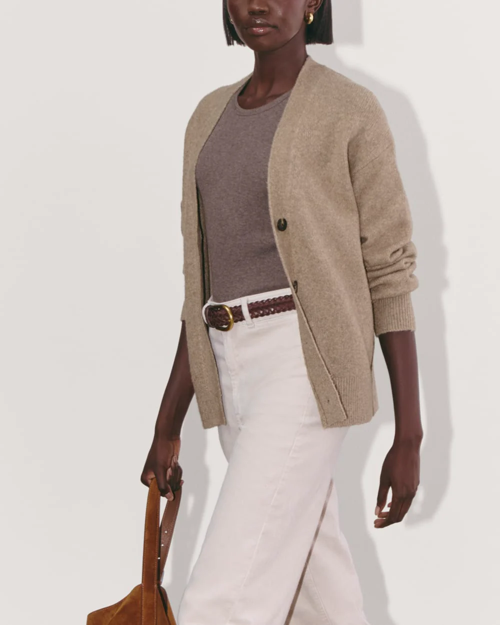 The Cocoon Cardigan in Plush Cotton | Heather Taupe - Image 5