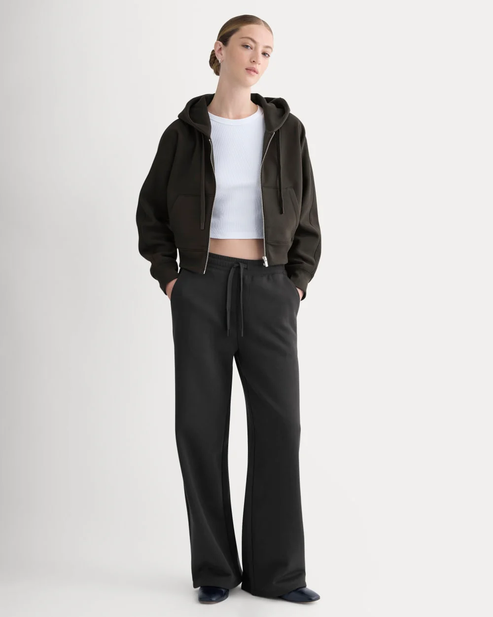 Luxe Fleece Full-Zip Cropped Hoodie | Black - Image 3