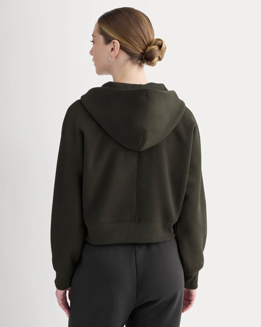 Luxe Fleece Full-Zip Cropped Hoodie | Black - Image 5