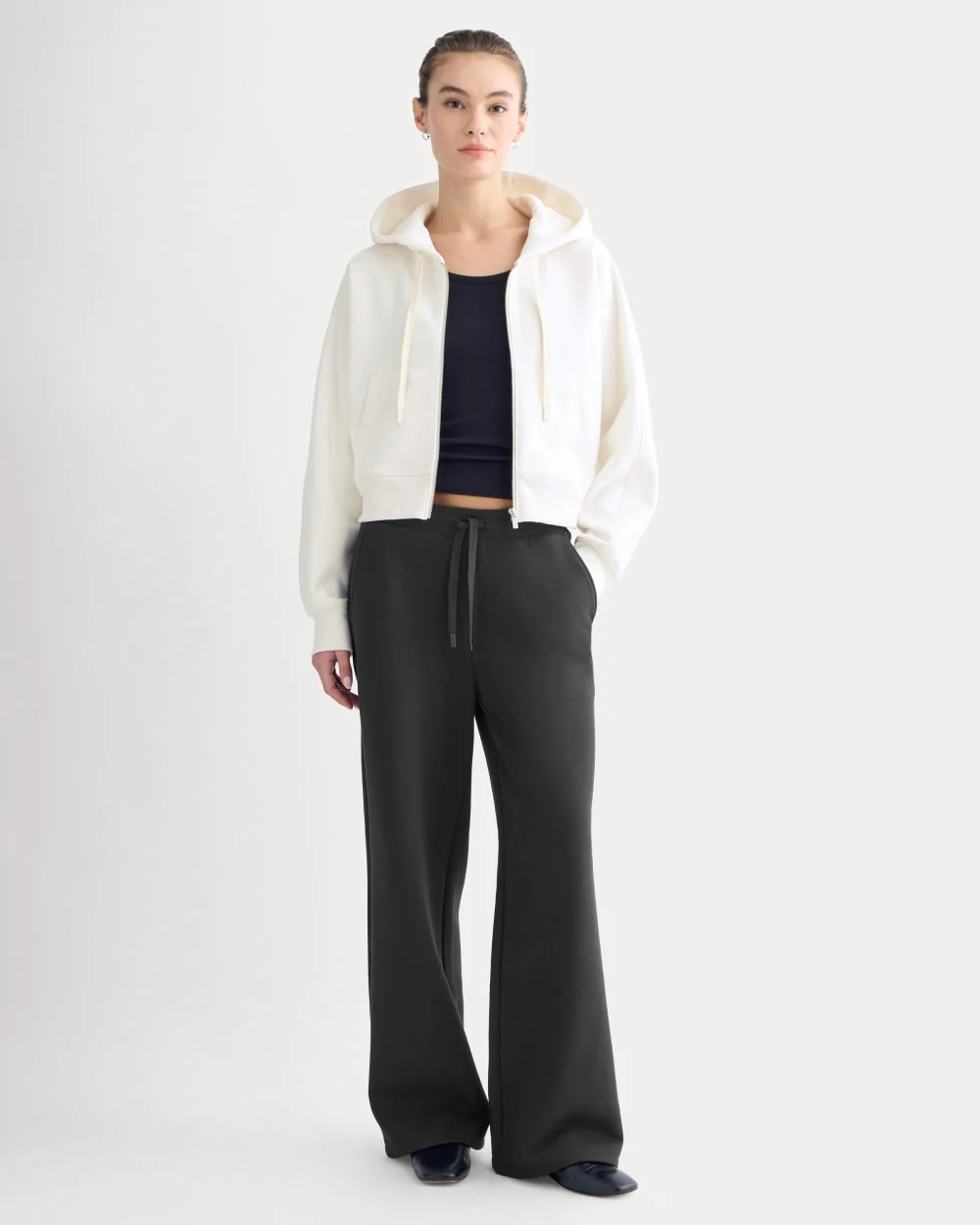 Luxe Fleece Full-Zip Cropped Hoodie | Bone - Image 3