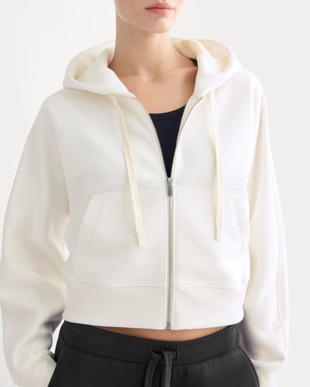Luxe Fleece Full-Zip Cropped Hoodie | Bone - Image 4