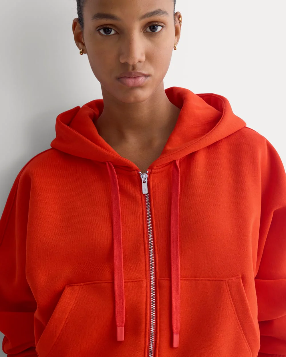 Luxe Fleece Full-Zip Cropped Hoodie | Fiery Red - Image 3