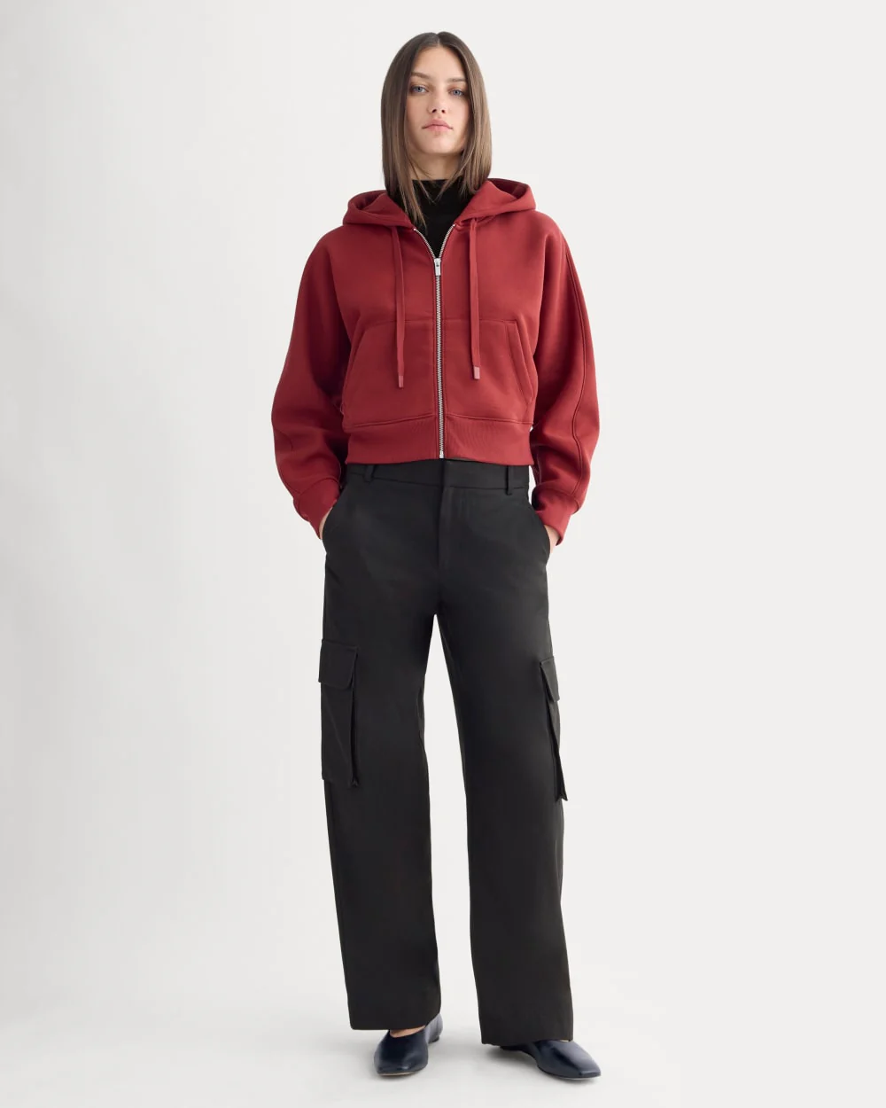 Luxe Fleece Full-Zip Cropped Hoodie | Merlot - Image 3