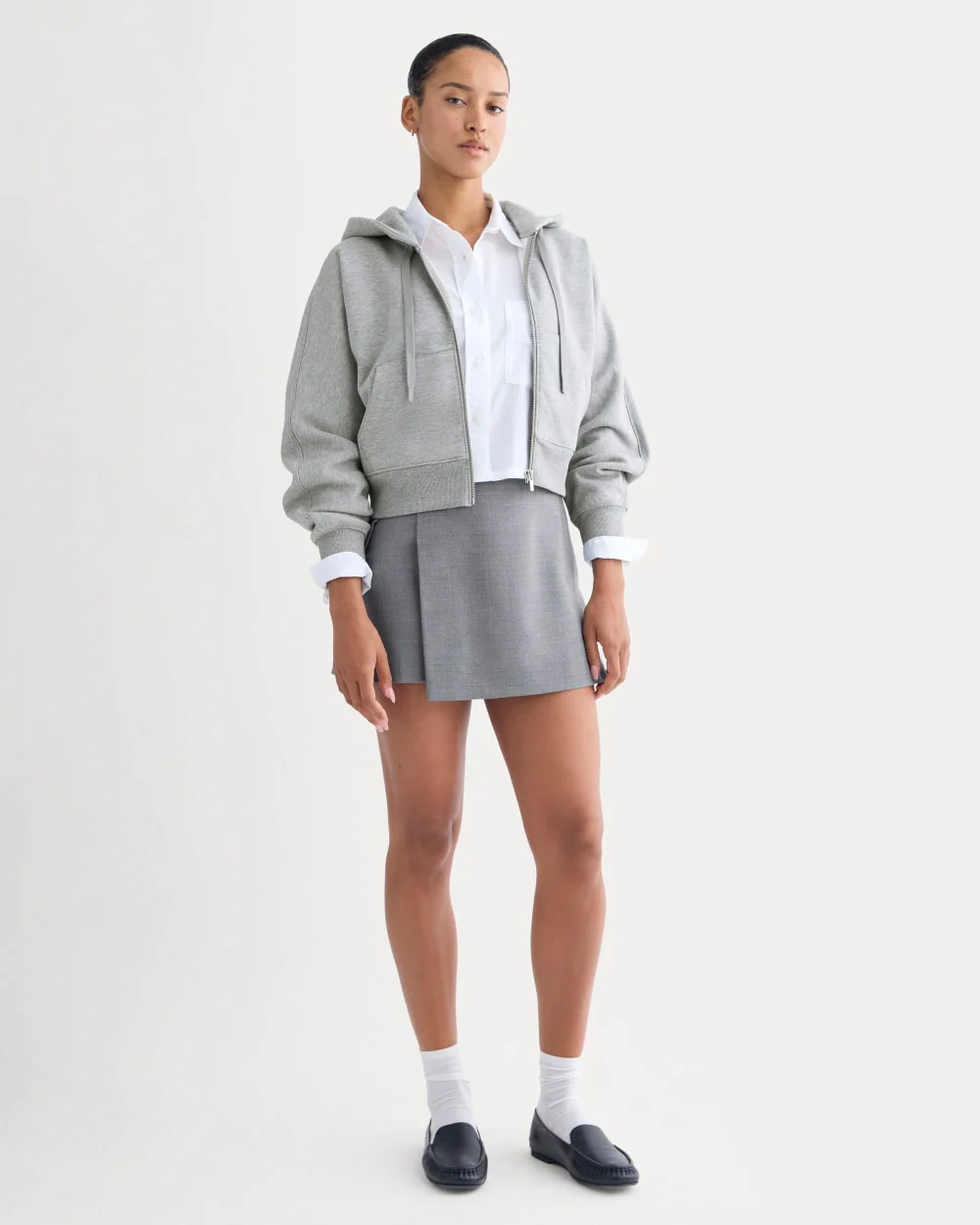 Luxe Fleece Full-Zip Cropped Hoodie | Vintage Heather Grey - Image 3