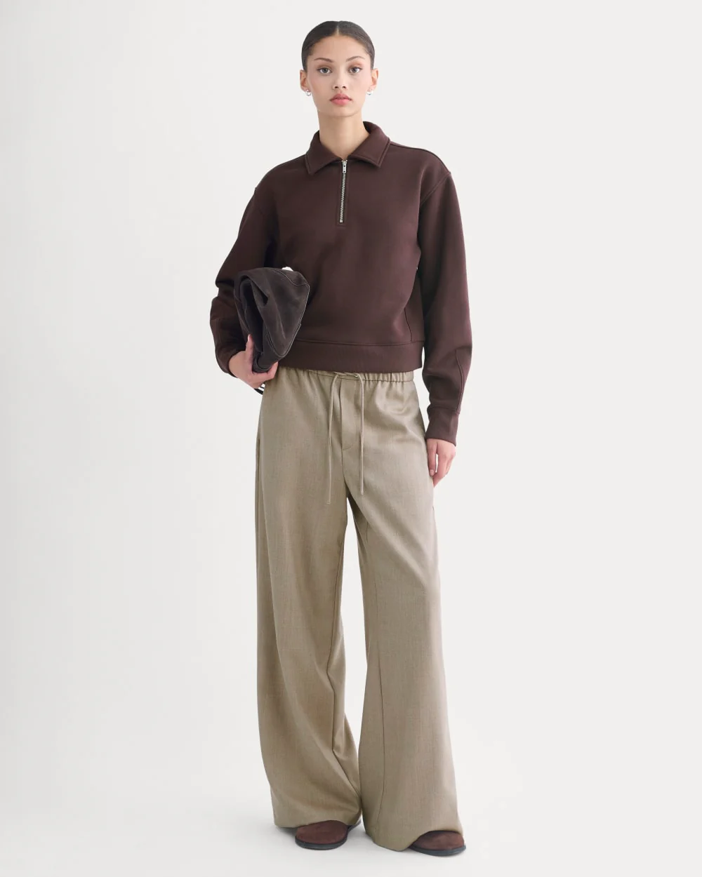 Luxe Fleece Zip Polo | Dark Chocolate - Image 3